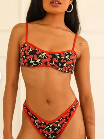 Cherry Print Bandeau Bikini