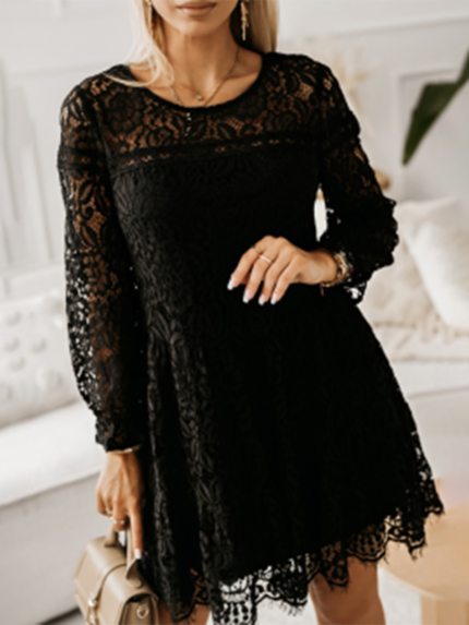 Multi-Layered Lace Long Sleeve Dress