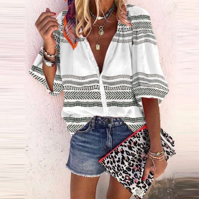 Casual Striped Printed Shirt Tops Clothing