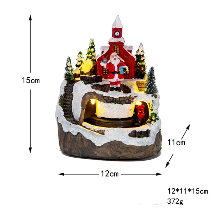 Christmas House Village Music Box – Electric Glowing Snow Village with Santa Claus, Miniature Ornaments for Xmas Decor