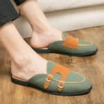 Men's Canvas Leather Casual Shoes - Luxury Brand Handmade Muller Loafers, Slip-On Flats, Driving Dress Shoes, Half Slippers