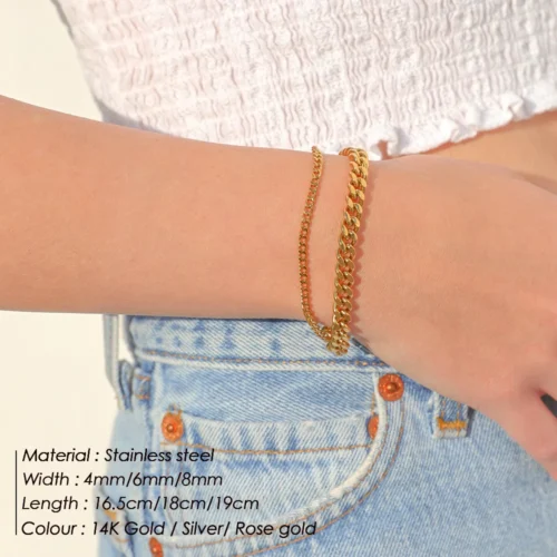 Stainless Steel Curb Chain Bracelets – Stunning Cuban Links for Women | 4MM/6MM/8MM