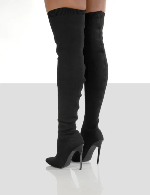 Women's Over-The-Knee High Heel Boots - Stretch Fabric, Slip-On Pointed Toe Long Boots - Image 5