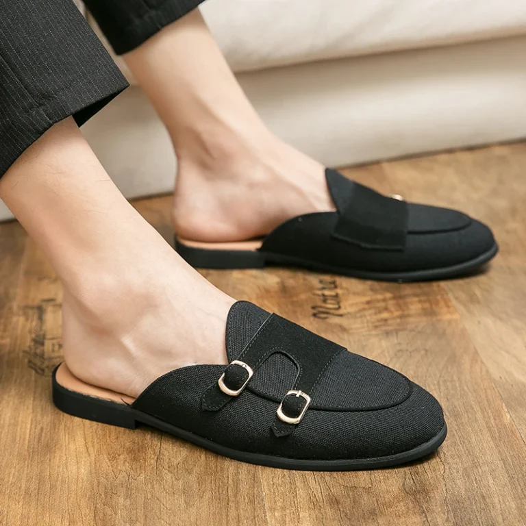 Men's Canvas Leather Casual Shoes - Luxury Brand Handmade Muller Loafers, Slip-On Flats, Driving Dress Shoes, Half Slippers