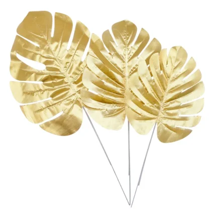 5Pcs Artificial Gold Turtle Back & Palm Leaves - DIY Wedding, Christmas, and Party Decor for Home