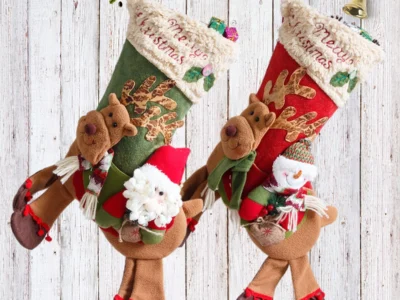 Santa Claus Snowman Riding Deer Christmas Stockings – Creative Fireplace Decor, Kids Gift Bags, Candy Holder