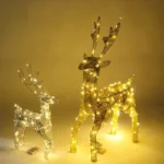 Christmas Reindeer Metal Wrought Iron 3D Garden Patio Decoration – Illuminated Family of Three