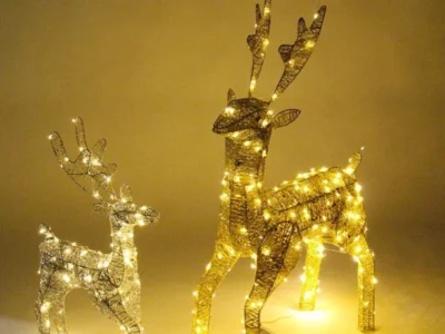 Christmas Reindeer Metal Wrought Iron 3D Garden Patio Decoration – Illuminated Family of Three