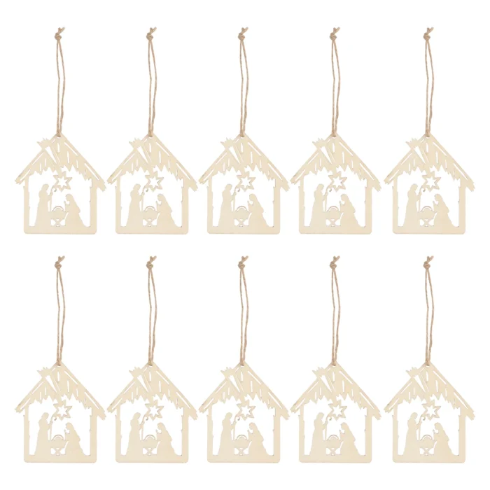 20pcs Jesus-Styled Wooden Pendants – Christmas Tree Ornaments, Home Festival Gift, Religious, Child, & Light House Decorations