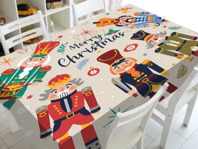 Stylish Nutcracker Snowflake Christmas Tablecloth Winter Kitchen Table Decoration Tablecloth for Holiday Home Party Decoration