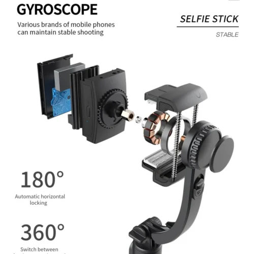 Q08 Handheld Gimbal Stabilizer, Bluetooth Smartphone Stabilizer with Folding Tripod, 360° Rotation