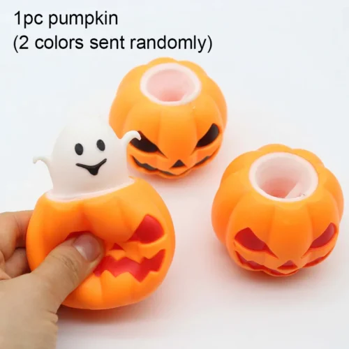 Halloween Pumpkin Ghost Skull Bat Extrusion Props – Decompression Thermoplastic Rubber Squeeze Bouncy Ball Toy - Image 3