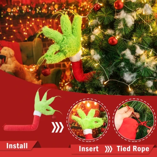 Elf Christmas Tree Decoration Doll Green Fur Monster Arm Doll Elf Decorations Xmas Room Tree Decor