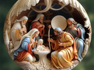 Christmas Tree Nativity Decorations – 3D Acrylic Holy Family Statue, Colorful Pendant with Rope, Festival Gift & Home Decor