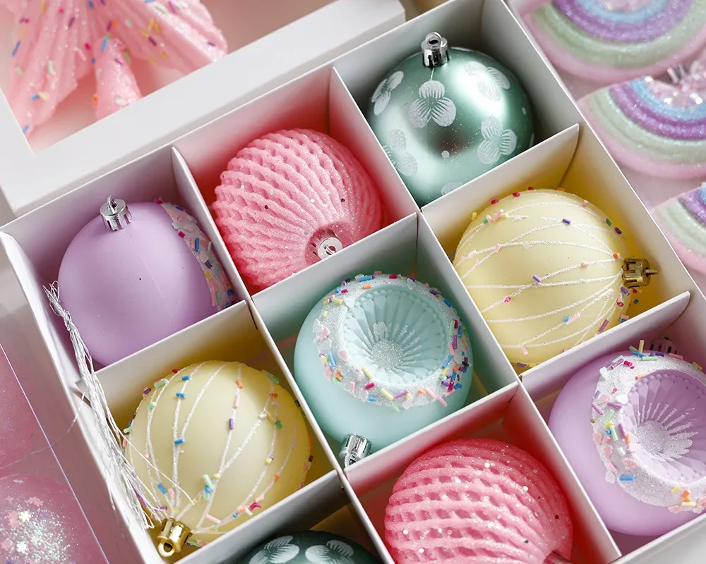 Macaron Christmas Balls Set – Pink Decorations, New Year & Xmas Tree Ornaments for Home & Party