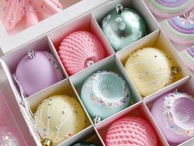 Macaron Christmas Balls Set – Pink Decorations, New Year & Xmas Tree Ornaments for Home & Party