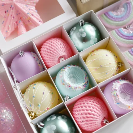 Macaron Christmas Balls Set – Pink Decorations, New Year & Xmas Tree Ornaments for Home & Party