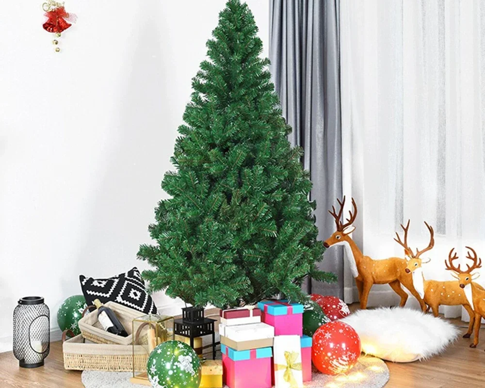 2.1m/1.8m/1.5m (7ft/6ft/5ft) Christmas Tree – 800 Tips, Folding Metal Stand, Fast Assembly, Flame Retardant PVC, Green Artificial Fir