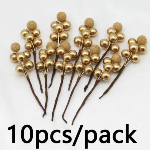 10 Pcs/Pack 10cm Golden Berry Christmas Tree Decoration - Artificial Yangmei Bouquets for Wreaths & Home Decor