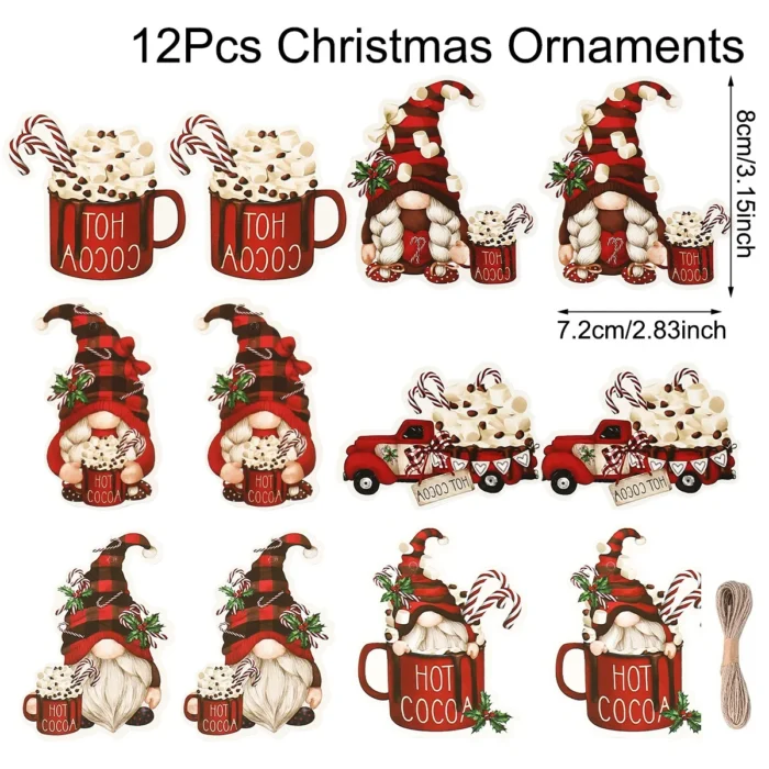 12Pcs Christmas Tree Hanging Ornaments - Faceless Doll Paper Pendants for Home Christmas Decorations, Navidad, & New Year Gifts