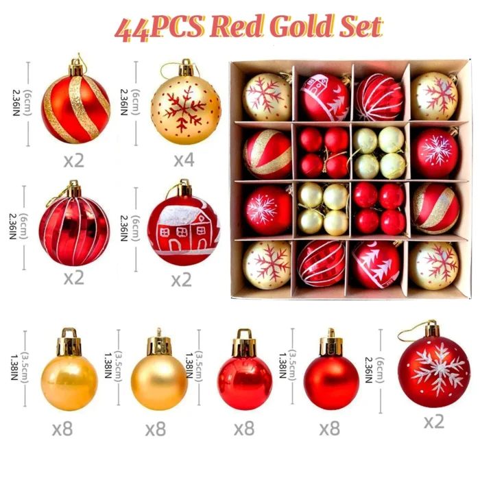 42pcs Christmas Tree Balls – 6cm & 3cm Multicolor Ornaments, Set for Home & Party Decorations