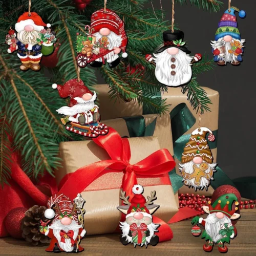 12/24/36pcs Christmas Wooden Hanging Ornaments – Gnome & Santa Pendants for New Year, Room, Coffee Shop, & Bar Decor