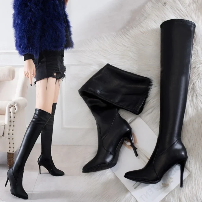 High Heel Over Knee Boots for Women - New Winter Style, Pointed Toe, Fine Heel with Side Zipper, Available in Large Sizes