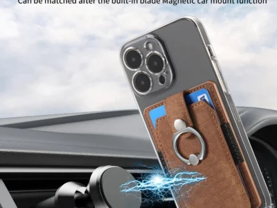 Vintage Car Magnetic Card Holder Leather Sticker – Adhesive ID/Credit Card Wallet with Ring for Smartphone