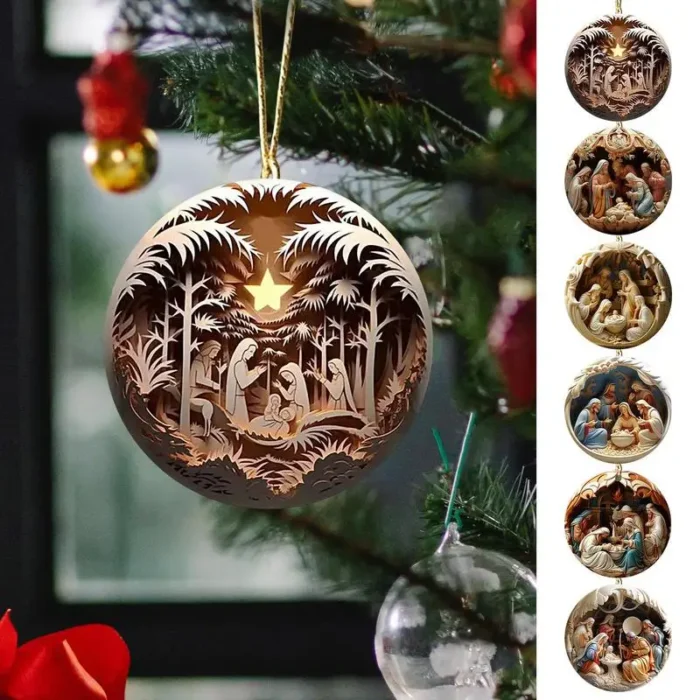 1pcs Nativity Christmas Tree Pendant – 2D Jesus Christ Hanging Ornament, Acrylic, Exquisite Indoor Nativity Scene Decor for New Year