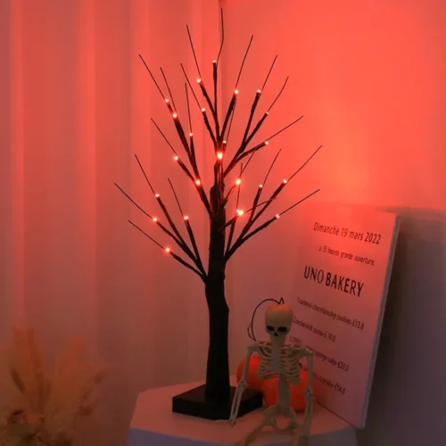 60CM Orange Purple Halloween Adjustable Birch Tree – 24 LED Light - Image 3