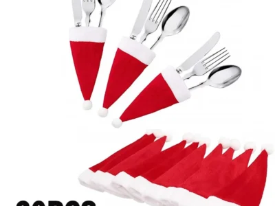 Christmas Tableware Bag Holder – Christmas Hat Cutlery Holder for Forks, Knives, and More, Festive Home Decorations