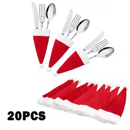 Christmas Tableware Bag Holder – Christmas Hat Cutlery Holder for Forks, Knives, and More, Festive Home Decorations