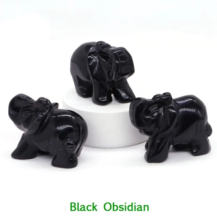 1.5" Elephant Statue - Natural Crystal Rose Quartz, Amethyst, Obsidian Carved Animal Figurines | Home Decor Craft