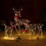 Christmas Reindeer Metal Wrought Iron 3D Garden Patio Decoration – Illuminated Family of Three