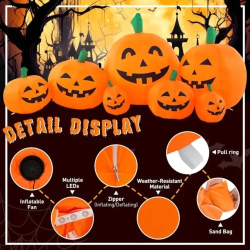 7.5FT Inflatable Halloween Pumpkin Pile with Built-in LED Lights - Image 4