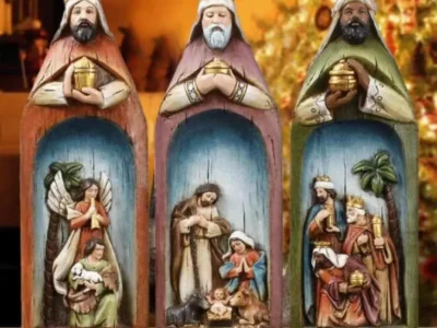 Collectible Resin Ornament – Three Wise Men King Scene, Cape & Bookshelf Statue for Home Desktop Decoration & Xmas Gift