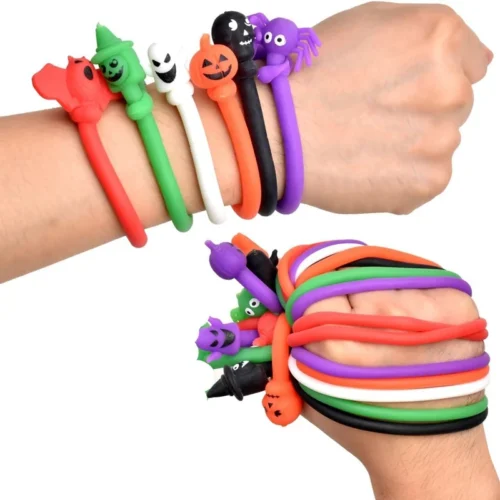 10pcs Halloween Soft Rubber Bracelets – Elastic String Skeleton Skull Spider Ghost Party Favors for Kids - Image 2