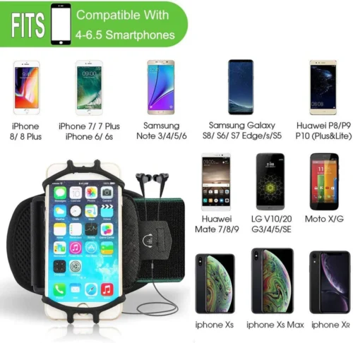 Wristband Phone Holder, 360° Rotating Running Armband with Key Pocket and Earphone Holder