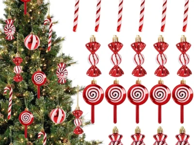 6pcs Christmas Lollipop & Candy Cane Pendants – Xmas Tree Ornaments for Home