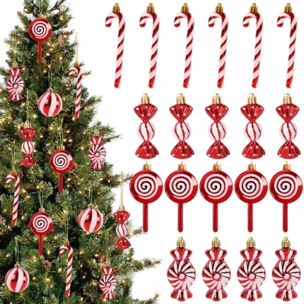 6pcs Christmas Lollipop & Candy Cane Pendants – Xmas Tree Ornaments for Home