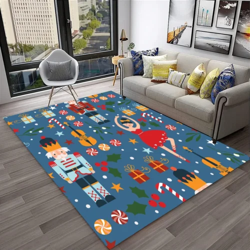3D Nutcracker Christmas Tree Cartoon Rug – Non-Slip Carpet for Home Living Room, Bedroom, Playroom, and Kids' Decor
