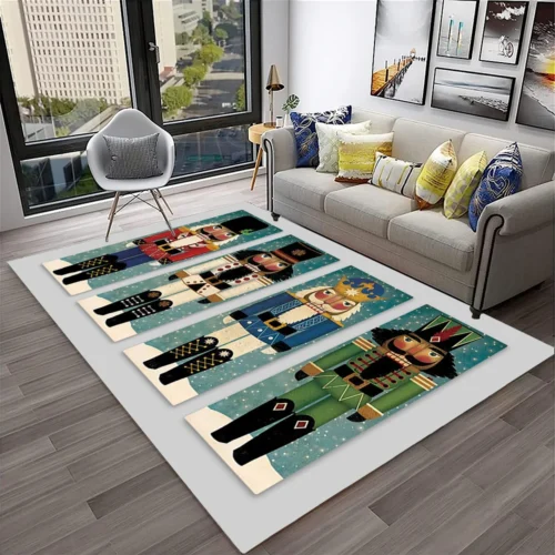 3D Nutcracker Christmas Tree Cartoon Rug – Non-Slip Carpet for Home Living Room, Bedroom, Playroom, and Kids' Decor