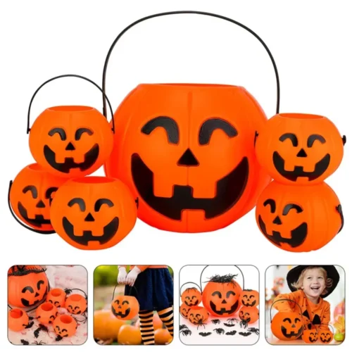 Handheld Pumpkin Bucket – Halloween Ghost Festival Decoration, Smiling Triangle Eyes Candy Can for KTV & Bar Props