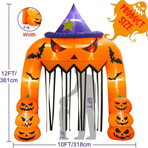 12FT Giant Pumpkin Archway Halloween Inflatable with Built-in LED Lights - Image 2
