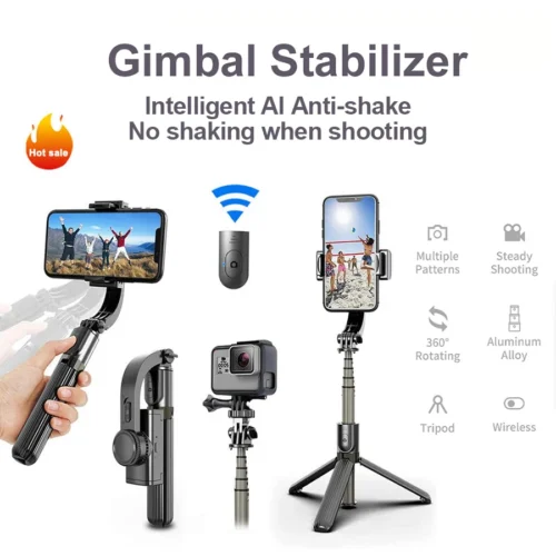 Handheld 1-Axis Gimbal Stabilizer, Selfie Stick with Tripod Stand, Bluetooth Remote, Anti-Shake Design
