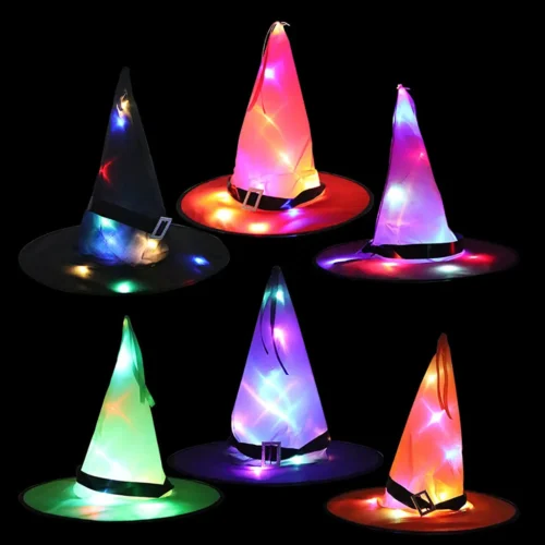 LED Halloween Flashing Witch Hat – Starry Sky Ghost Festival Glowing Elf Hat Lamp