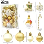 20pcs Christmas Tree Balls & Ornaments – Candy Cane, Pine Cone Set for Home Decoration