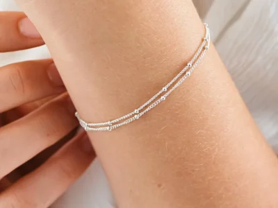 Simple Layered Ball Chain Bracelet - Thin Beaded 316L Stainless Steel Jewelry for Women