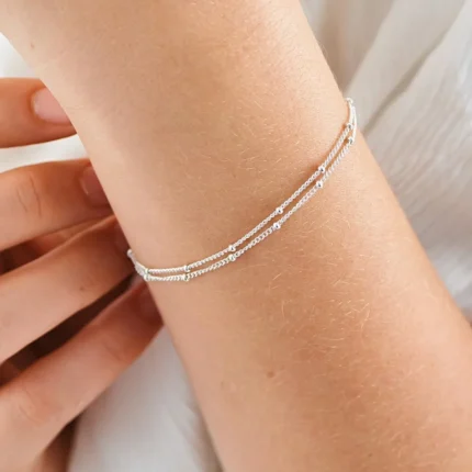 Simple Layered Ball Chain Bracelet - Thin Beaded 316L Stainless Steel Jewelry for Women