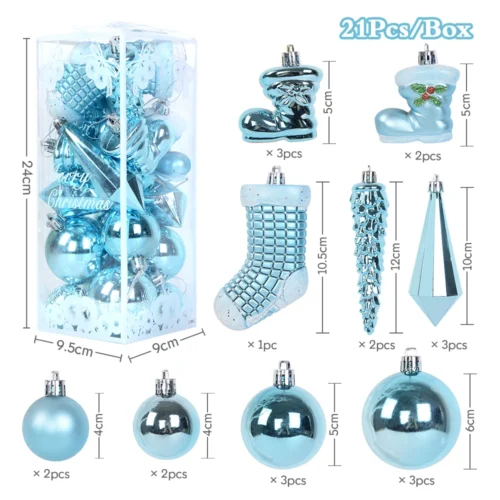 21pcs Christmas Ball Ornaments – Ice Pendants for Xmas Tree, Home Decorations, Navidad, & New Year Gifts